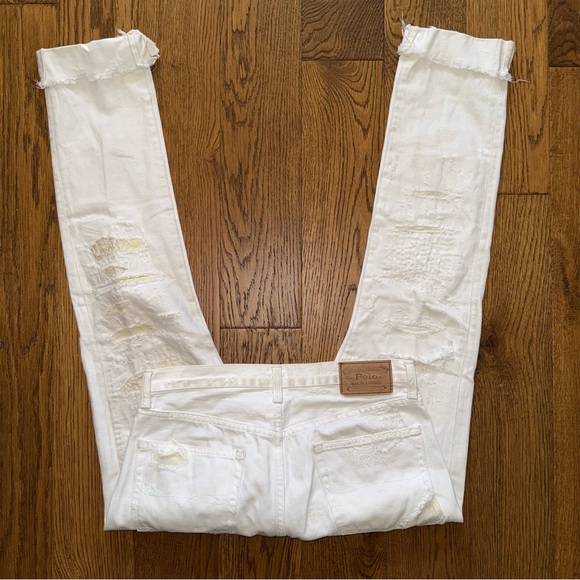 Polo Ralph Lauren Sullivan Slim Straight Jean in White Destroyed 29 x 32 - Picture 8 of 13